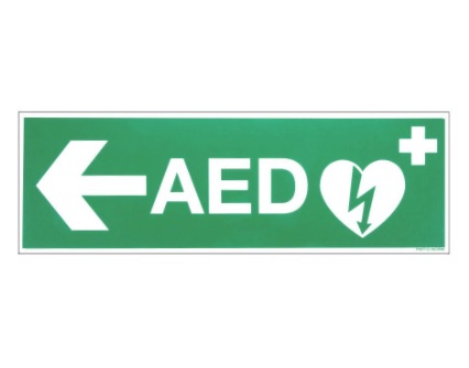 AED sticker met pijl naar links iso pp 300x100mm € 7.87